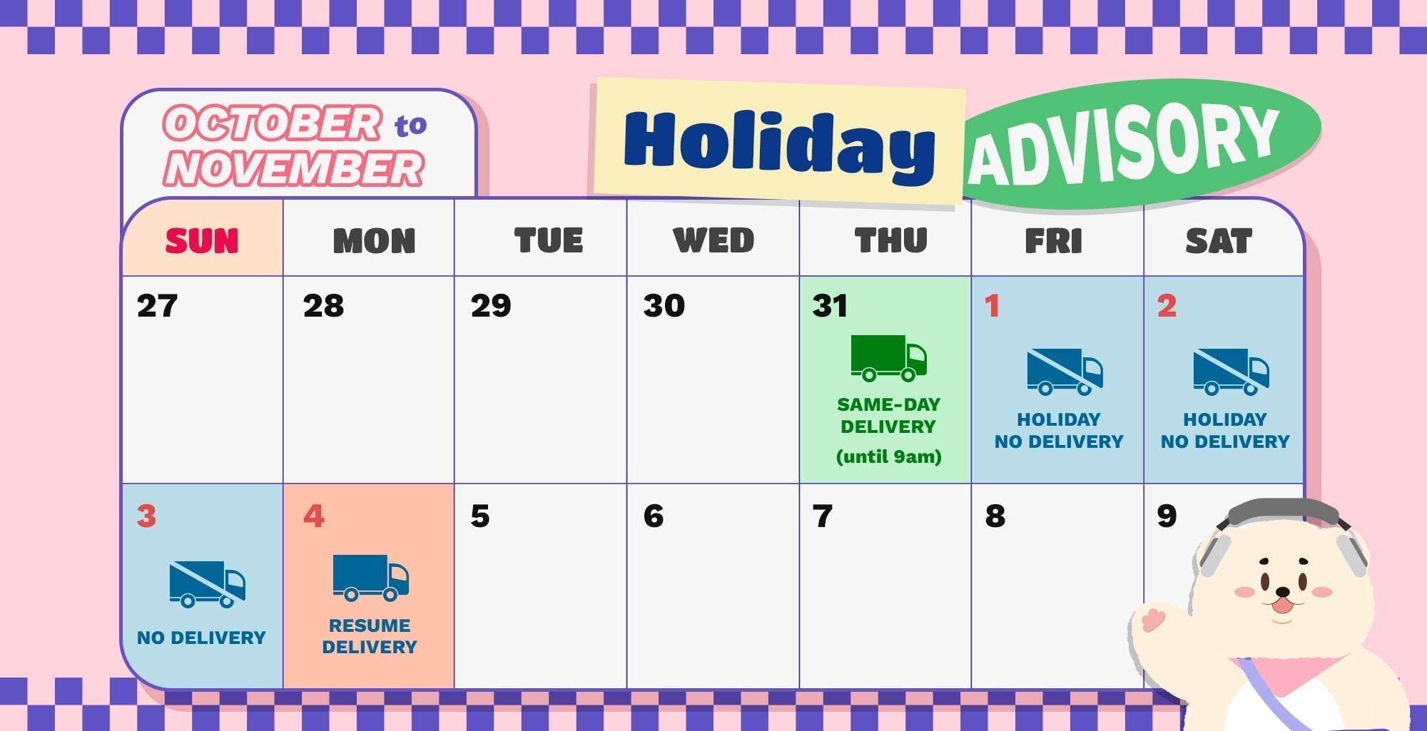 Holiday Advisory for November 1–2